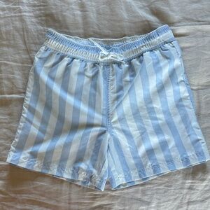 Blue and White Drawstring Swim Trunks